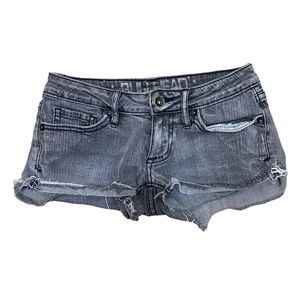 Washed black/gray bullhead ultra low waist mini shorts